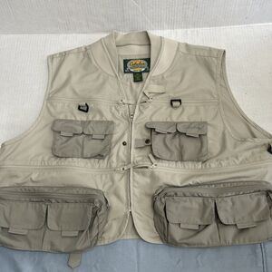 Cabelas Men’s Fishing Vest Khaki Cotton Blend Pockets Hunting Outdoor Sz 2XL